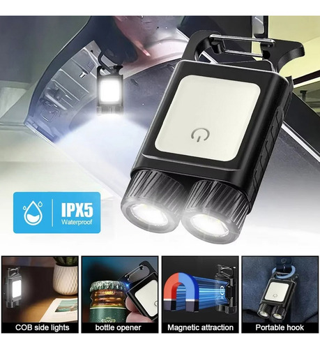 Llavero Mini Led De Bolsillo Con Doble Lámpara, Recargable P