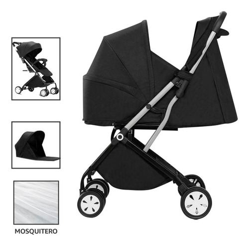 Carriola Carreola Bebe 2en1 Plegable De Baston Cuna Premium Color Negro Chasis Negro