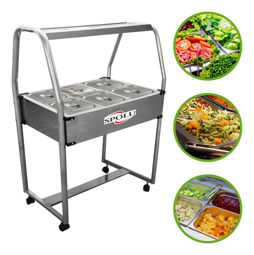 Carro Buffet Self Service Salada 6 Cubas Gastronômicas Inox Cor Prateado