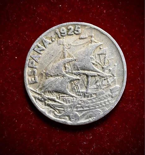 Moneda 25 Pesetas España 1925 Rey Alfonso 13 Km 740 (Usado)