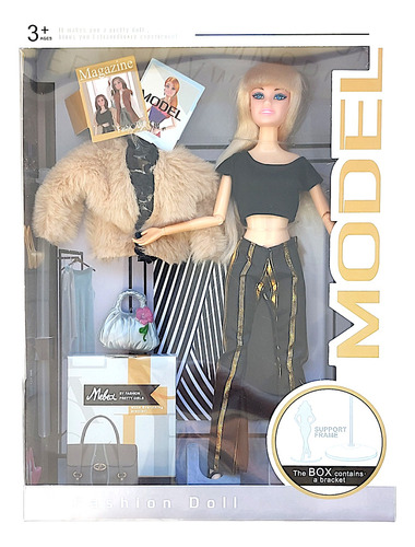Muñeca Lucky Gift Model Fashion Doll Saco Peludo 29cm 