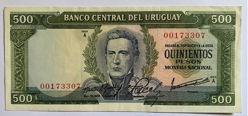 Billete Uruguay 500 Pesos 1967, 8a1 Rotondaro, Bu14