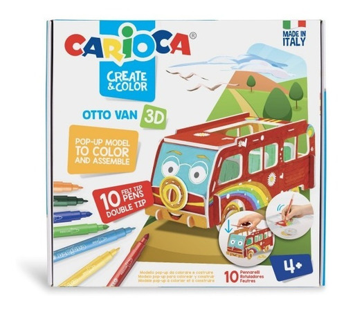 Set Carioca Colorear Camioneta Bus 3d + 10 Marcadores