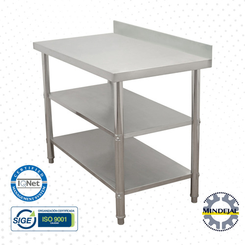 Mesa A Pared 100% Acero Inox 110x60x90 Doble Color Gris