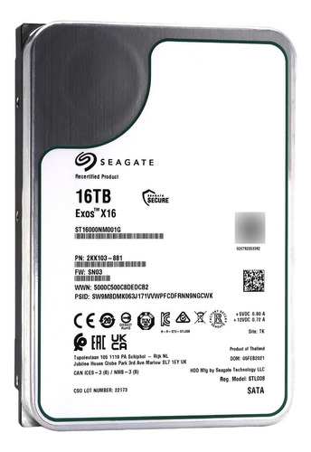 Disco Duro 16tb 7200rpm Seagate Exos X16