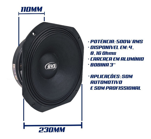 Imagem 3 de 5 de Woofer Qvs 10 Polegadas 500rms Medio Grave Medio Qvs