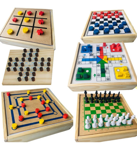 Jogos De Tabuleiro 6x1 Xadrez Damas Ludo Trilha Velha Resta1