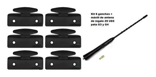 Kit 6 Ganchos De Caja + Asta Antena Para Saveiro G3 G4