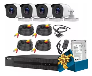 Kit Seguridad Hikvision Dvr 4ch Hd + 4 Cámaras Infrarrojas 720p Cctv + 4 Cable + Fuente 12v