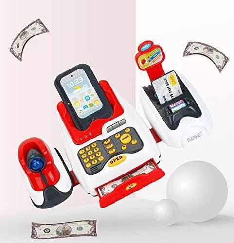 Juguete inteligente de caja registradora, cajero para niños con escáner de  pago, lector de tarjetas de frutas, máquina de tarjetas de crédito, juego