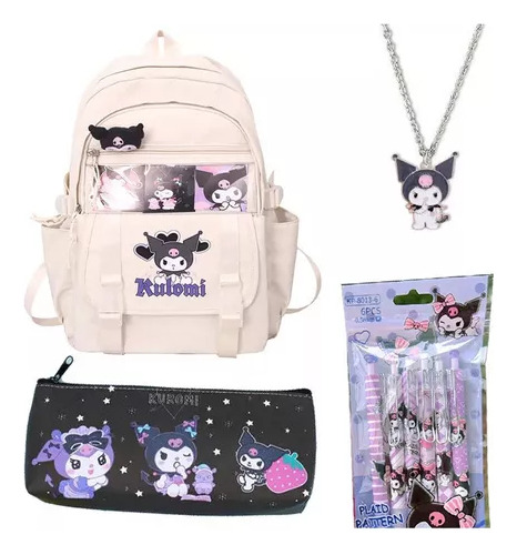 Mochila Escolar Kawaii Kuromi Con Estuche Para Lápices