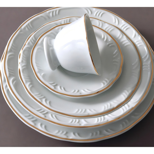 6 Pratos Sobremesa Pomerode Filete Ouro Porcelana Schmidt