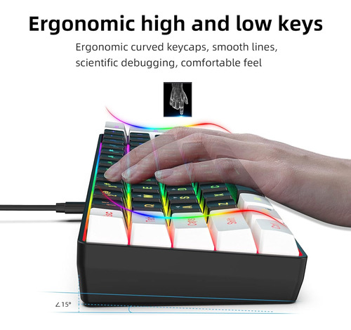 Snpurdiri 60% Teclado De Juego Con Cable, Pequeño Teclado...