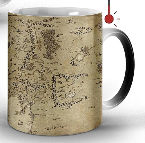 Caneca Mágica Senhor Dos Anéis Mapa Terra