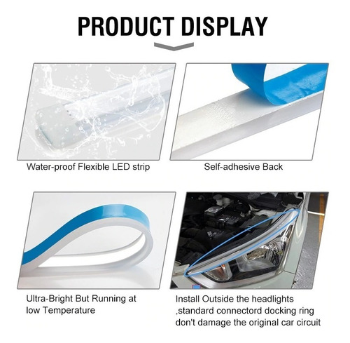 Tira Led Flexible Auto Faro Luz Blanca Y Ambar Universal 1pc