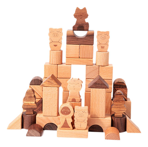 50 Piezas De Bloques De Construcción De Madera, Habilidades