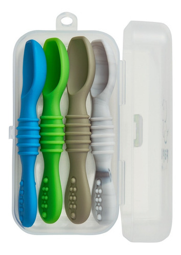 Papu Baby Set De 4 Cucharas De Silicón Chicas (con Estuche) Color Niño