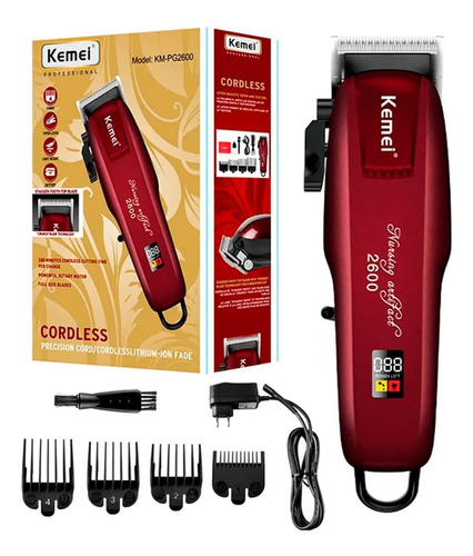 Máquina De Cabelo Profissional Kemei Km-pg2600 Bordô Sem Fio