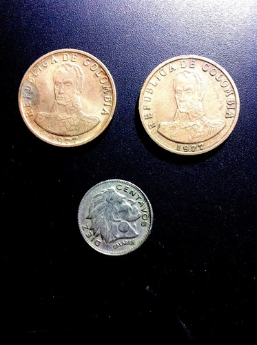 3 Monedas De Colombia 1956 Jefe Calarcá Y 1977