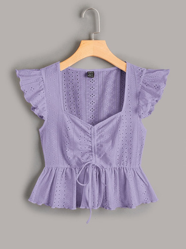 Blusa De Manga De Mariposa Con Cordon