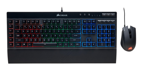 Imagen 1 de 4 de Kit de teclado y mouse gamer Corsair K55 + Harpoon RGB Inglés UK de color negro