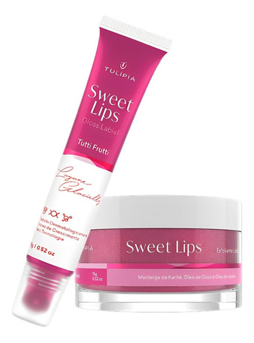 Tulípia kit Sweet Lips esfoliante labial mas gloss labial aroma tutti frutti