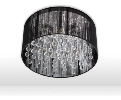 Lustre Sobrepor Plafon Cristal Tecido Preto - 40x19cm 6xe14