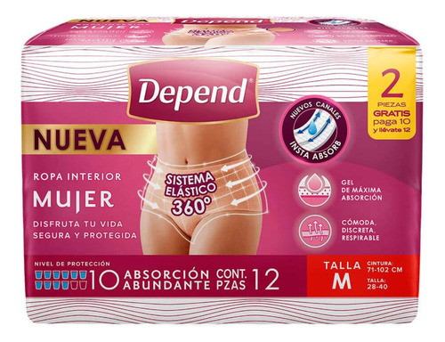 Depend Ropa Interior Unisex Para Incontinencia,mediana 10 P Talla Mediano