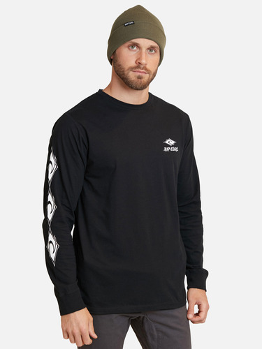 Polera Retro Rc Logo Tee Negro Hombre Rip Curl