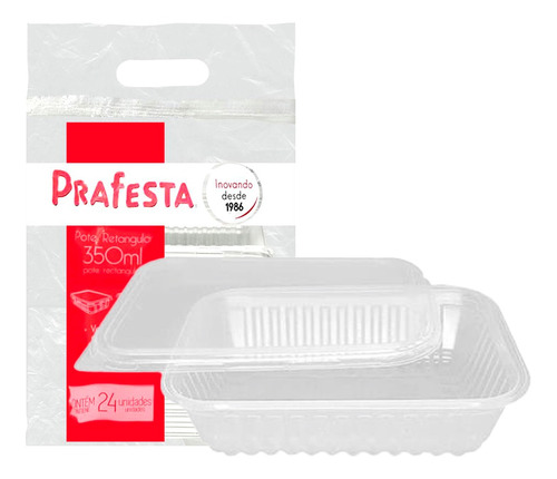 24 Pote Plástico 350ml Transparente Marmita Fitness Prafesta