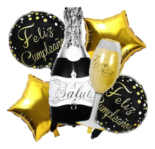 Kit 5 Globos Feliz Cumpleaños Botella Sidra Champagne