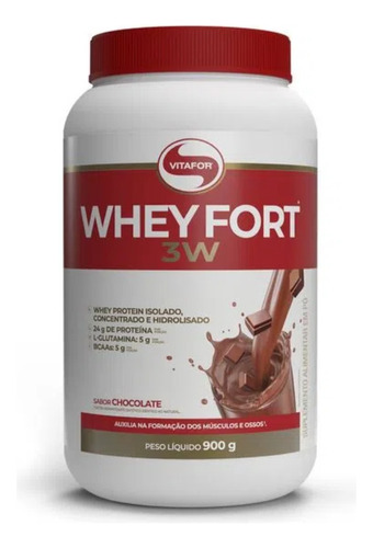 Whey Fort Whey Protein 3w Pote 900g Chocolate Vitafor