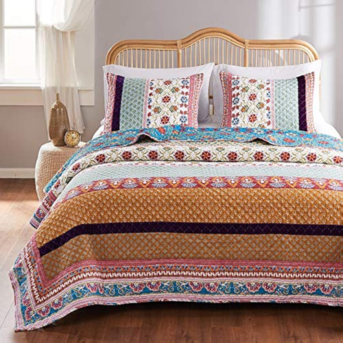 Juego De Ropa Cama Acolchada 2 Piezas Matrimonial Multicolor