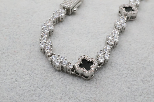 Pulsera Tenis Cross Trébol Compatible Con Van Cleef Premium Plateado 20.32 Cm 20 Cm