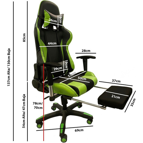 Silla Pc Gamer 06 Verde 2 Almohadones/apoyapies 6 Cuotas