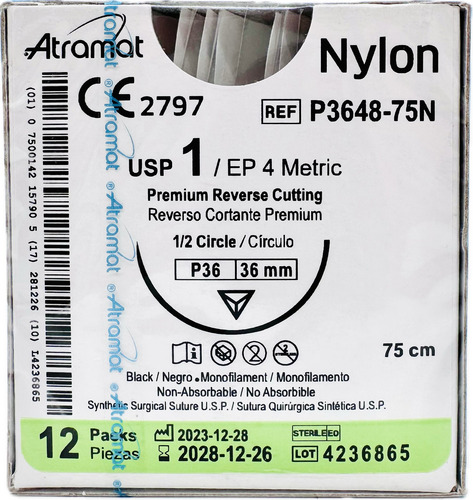 Sutura Nylon 1 Ref: P3648-75n Atramat