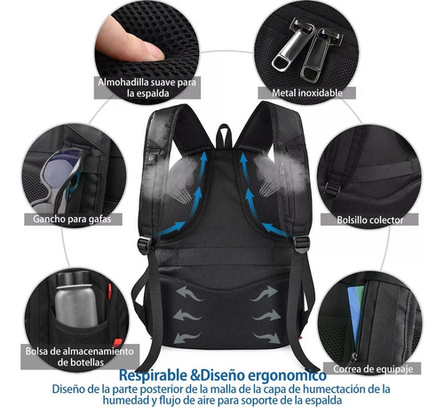 45l Mochila Impermeable Para Laptop De 17.3 Usb Para Hombre Color Negro Diseño De La Tela Liso