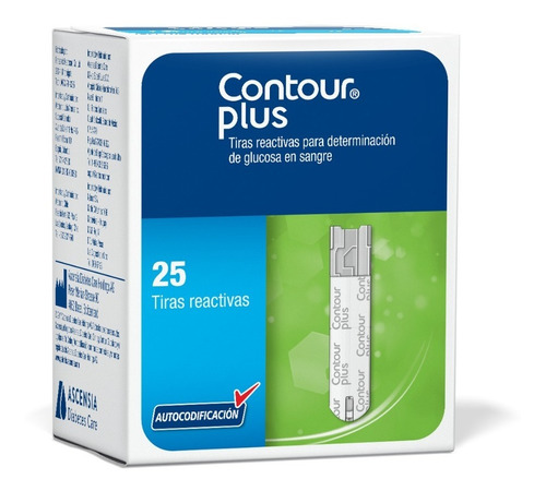 Imagen 1 de 2 de Contour Plus Tiras Reactivas Caja Con 25 Para Glucómetro