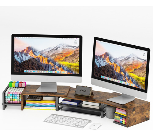 Suporte Monitor Base Informática Prateleira Setup Extensível Marrom