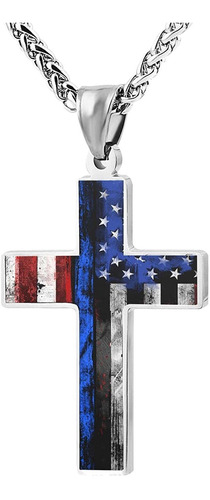 Zooshum American Flag Cross Pendant Necklace For Mens Women 
