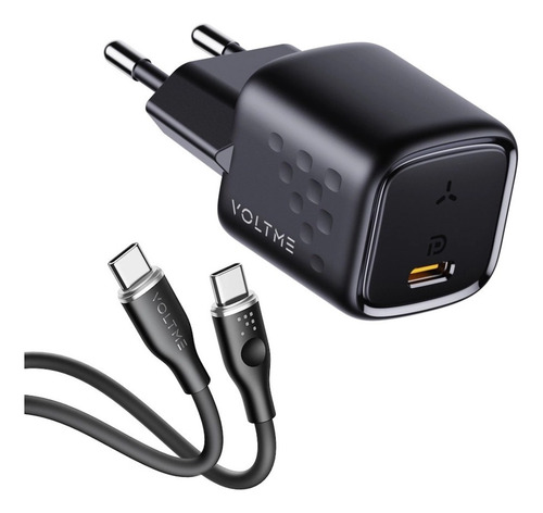 Carregador Voltme 20w + Cabo Usb C - Android, Iphone Preto