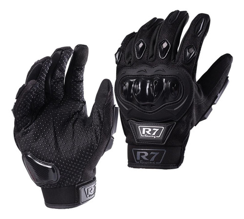 Guantes Moto R7 Racing R7-1 Touch Negro Limpiador De Mica