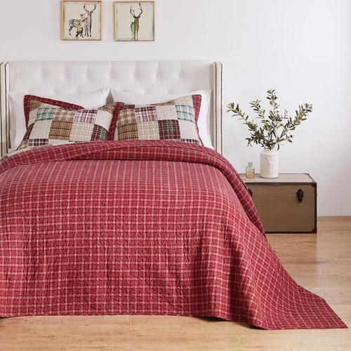 Juego De 3 Colchas Oxford King Algodón Rojo