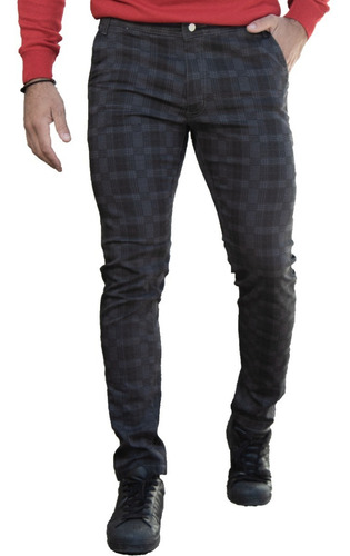 Imagen 1 de 7 de Pantalon Jean Cuadrille Principe De Gales Corte Chino