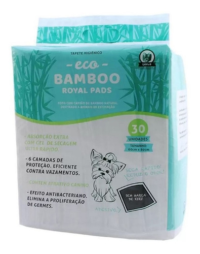 Tapete Higiênico Para Cães Eco Bamboo 30 Un. 60x80cm Beeva