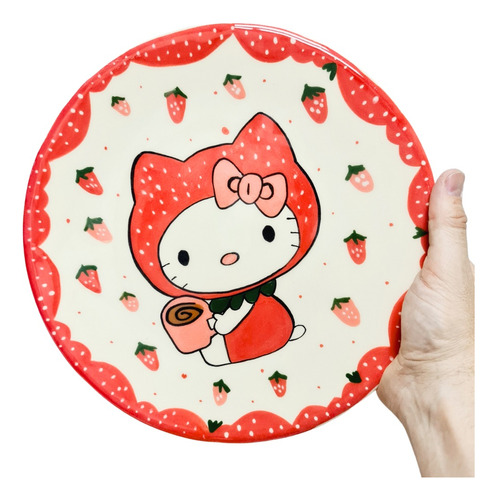 Plato De Cerámica Hello Kitty Pintado A Mano