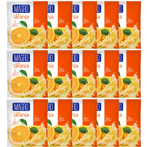 Refresco Magro Sabor Laranja Zero Açúcares 8g - Kit Com 15