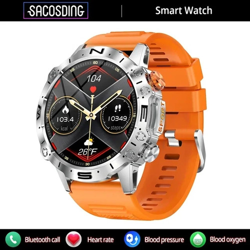 Reloj Inteligente Smartwatch Hombres Llamada Bluetooth 2024 Color De La Correa Orange Silicona