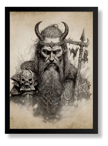 Quadro Guerreiro Viking Nórdico Odin Arte Grande A3