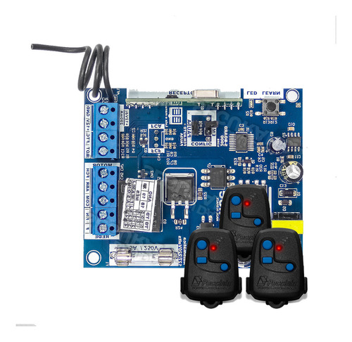 Central Placa Portão Eletrônico Motor Peccinin + 3 Controle Cor Azul Frequência 433 110v/220v